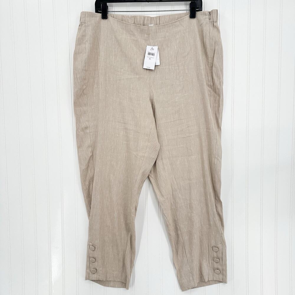 J Jill Pants Women XL Linen Blend Beige Tapered Ankle Coastal Beach Minimal NEW